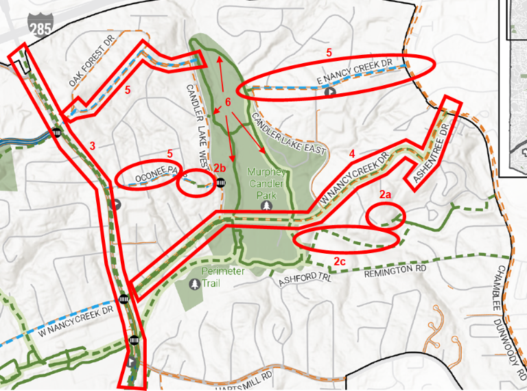 Multimodal Plan Map for Murphey Candler Park Area with MCNA Callouts